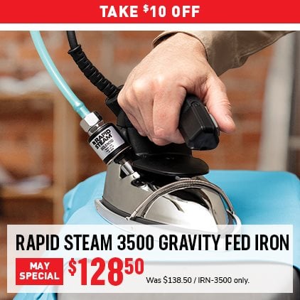 Take $10 Off Rapid Steam 3500 Gravity Fed Iron $128.50 / Was $138.50 / IRN-3500 only.