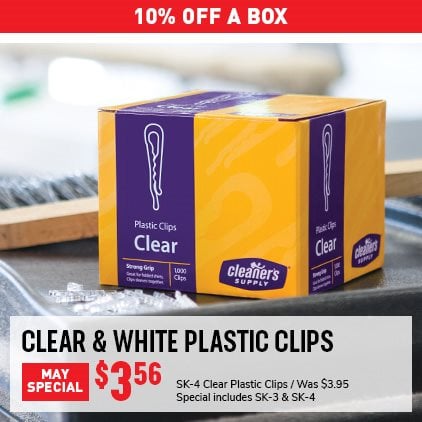 10% Off A Box - Clear & White Plastic Clips $3.56 / SK-4 Clear Plastic Clips / Was $3.95 / Special includes SK-3 & SK-4.
