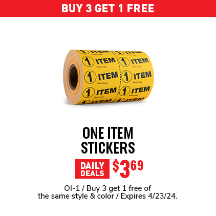 Buy 3 Get 1 Free - One Item Stickers $3.69 / OI-1 / Buy 3 get 1 free of the same style & color / Expires 4/23/24.