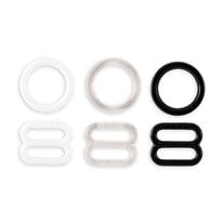 Lingerie Strap Slides & Rings - 3 Pairs/Pack - Black, Clear, White