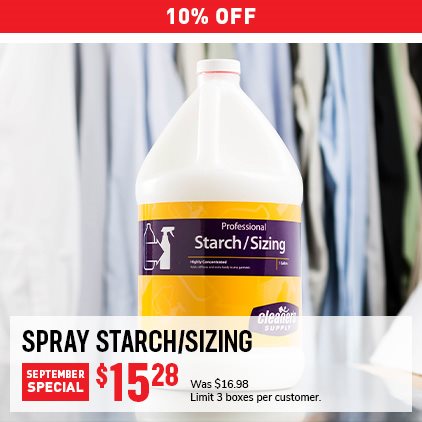 10% Off Spray Starch/Sizing $15.28 / Was $16.98 / Limit 3 boxes per customer.