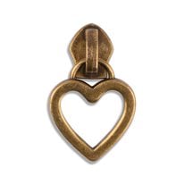 #5 Metallic Nylon Heart Zipper Pulls - 10/Pack - Antique Brass