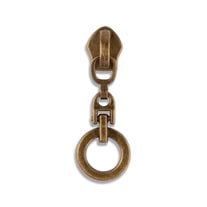 #5 Metallic Nylon Dangle Ring Zipper Pulls - 10/Pack - Antique Brass