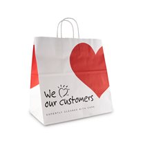"We Love Our Customers" Shirt Carrying Bags - 14" x 14 1/2" x 8" - 200/Box
