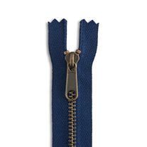 YKK #4.5 14" Antique Brass Long Pull Bag Zipper - Pennant Blue (919)