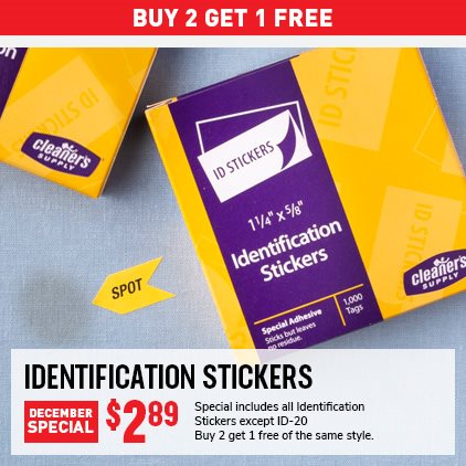 Buy 2 Get 1 Free - Identification Stickers / $2.89 / Special includes all Identification Stickers except ID-20 / Buy 2 get 1 free of the same style.