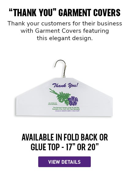 "Thank You" Garment Covers | Thank your customers for their business with Garment Covers featuring this elegant “Thank You” design.